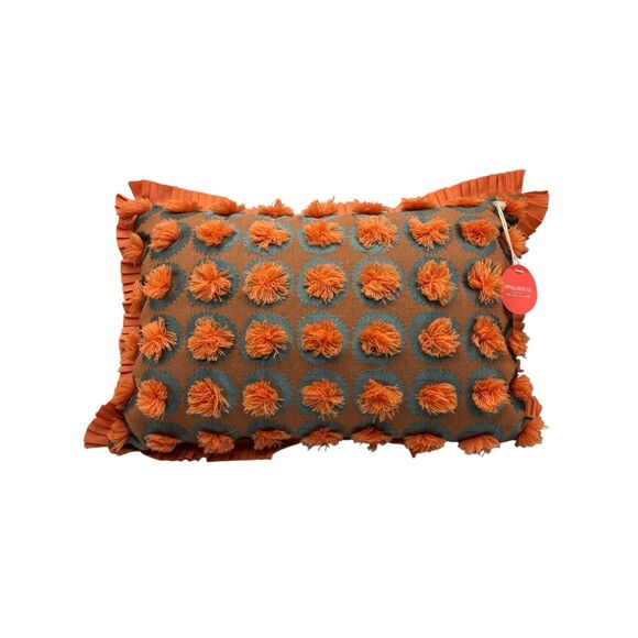 Opalhouse Orange Blue Textured Dot Throw Pillow Fringe Boho Accent Cushion NWT - Picture 1 of 9